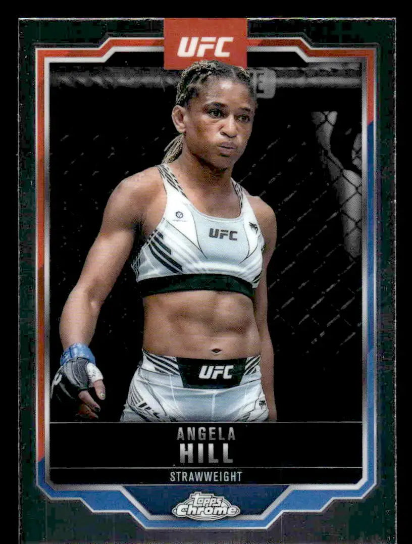 2025 Topps Chrome UFC Angela Hill trading card displayed in Topps Chrome UFC collection