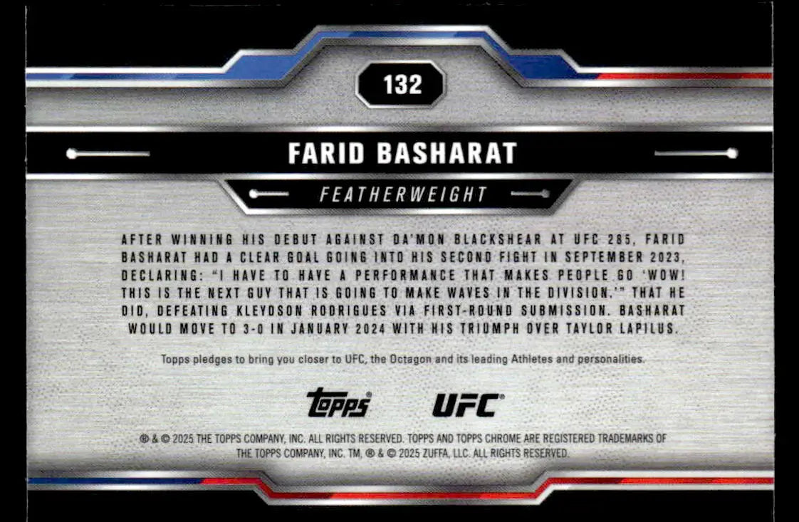 Collectible Topps Chrome UFC trading card of Farid Basharat from 2025 series