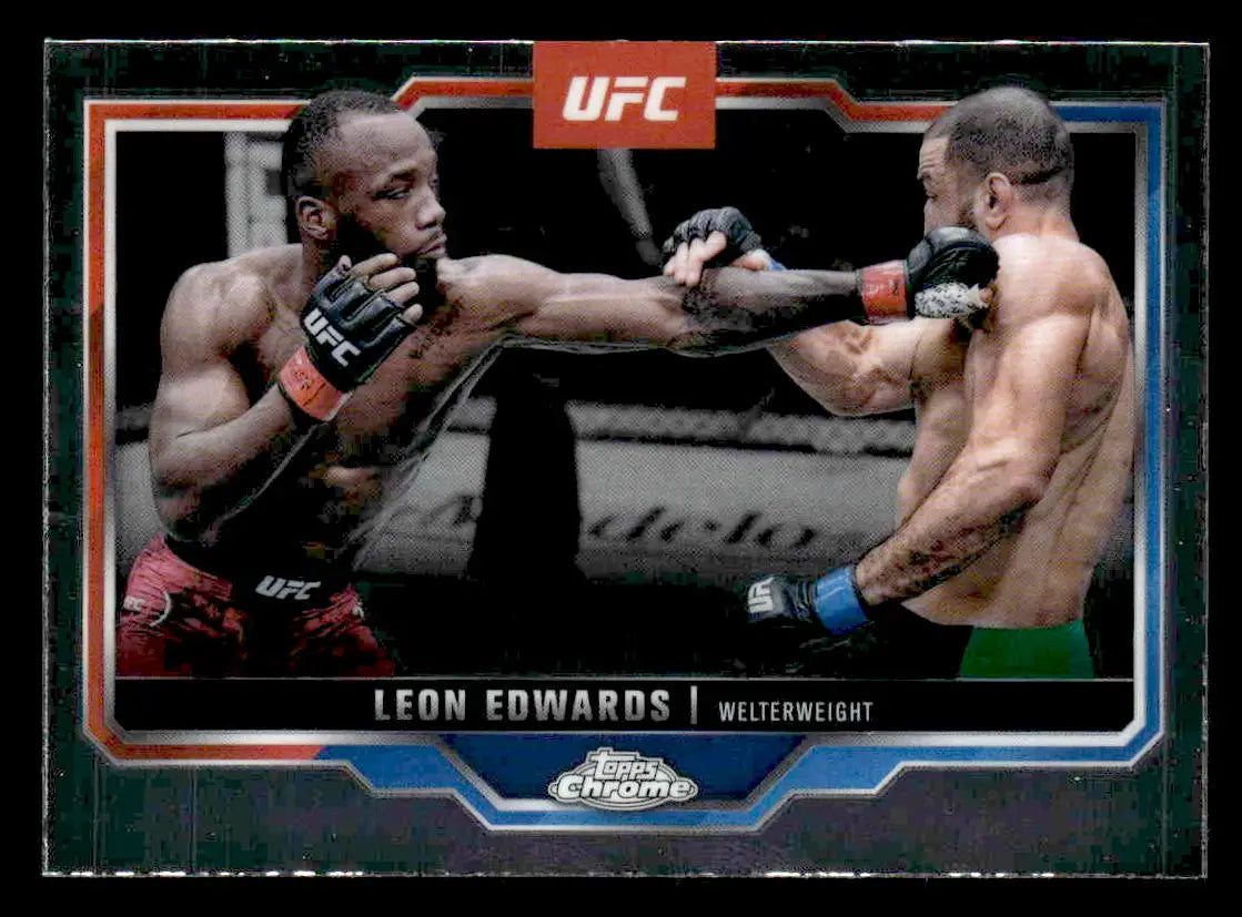 UFC trading card featuring Leon Edwards in action from 2025 Topps Chrome UFC series