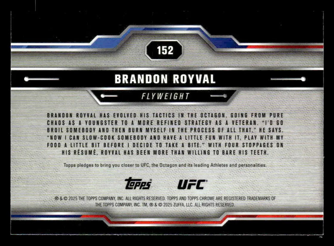 Back of 2025 Topps Chrome UFC Brandon Royval X-Fractor trading card image