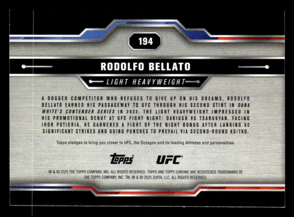 Trading card of Rodolfo Bellato from Topps Chrome UFC 2025 X-Fractor series