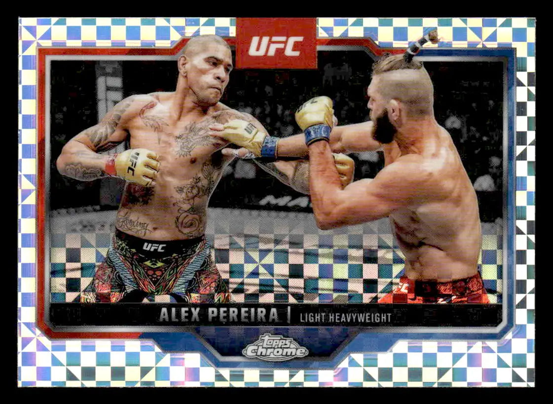 Holographic Topps Chrome UFC trading card featuring Alex Pereira from Chrome UFC 2025