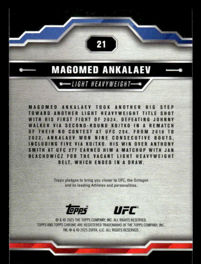 UFC trading card of Magomed Ankalaev from 2025 Topps Chrome UFC series