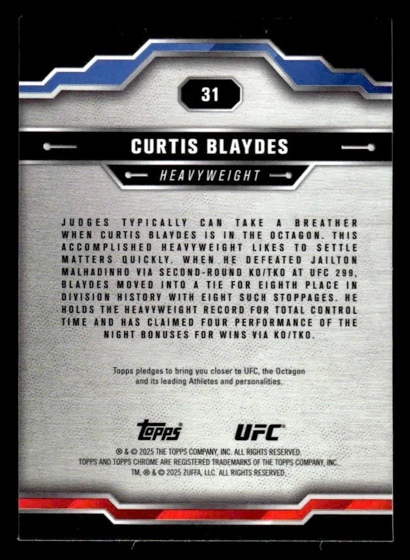 Collectible trading card of Curtis Blaydes from 2025 Topps Chrome UFC series