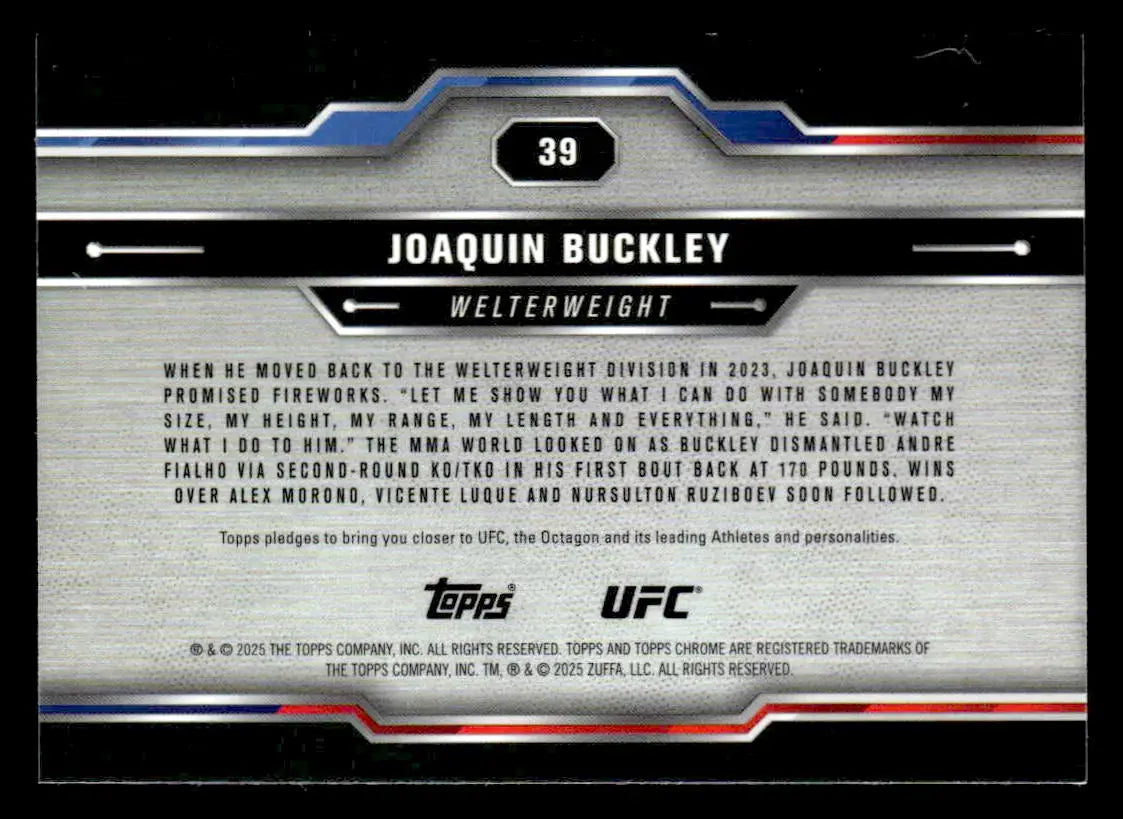 Collectible Topps Chrome UFC Joaquin Buckley Prism Refractor trading card