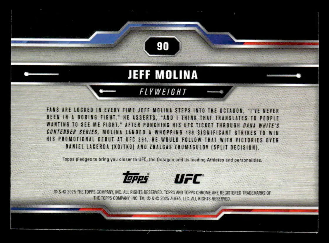 Back of a Jeff Molina Topps Chrome UFC trading card from 2025 Chrome UFC series