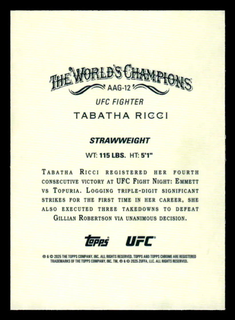 Topps Chrome UFC Tabatha Ricci trading card from 2025 Topps Chrome UFC series