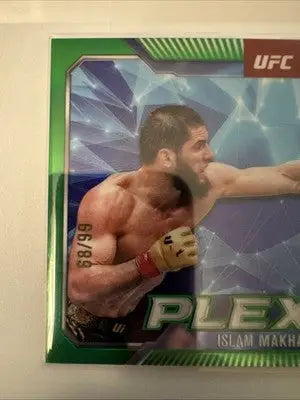 Limited edition UFC trading card of Islam Makhachev 66/89 from 2025 Topps Chrome UFC Plexus Green Refractor