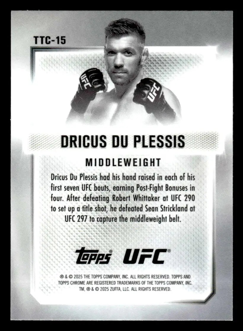Dricus Du Plessis UFC trading card from 2025 Topps Chrome UFC Top of the Class series