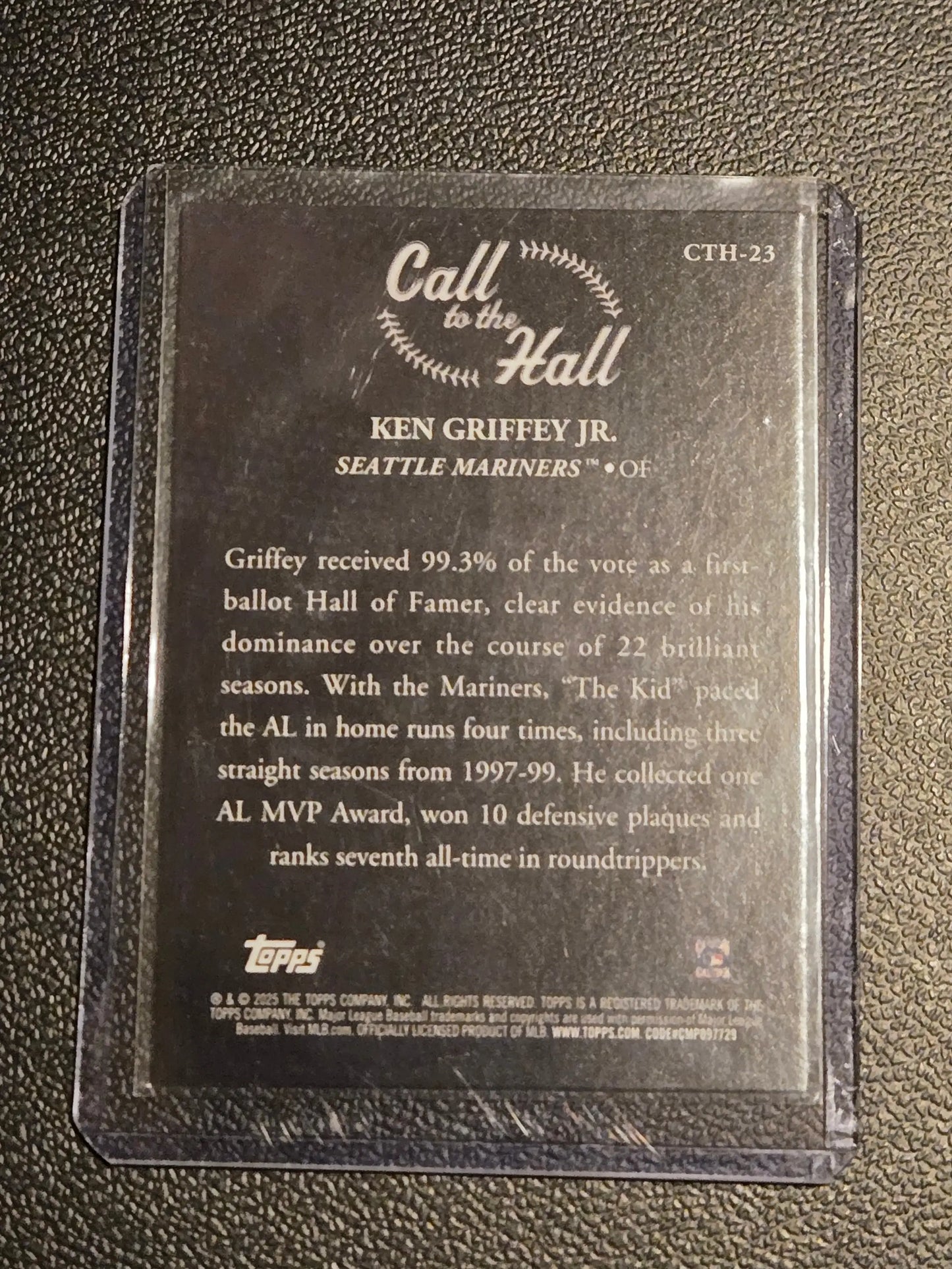 Ken Griffey Jr Call to the Hall baseball card in protective sleeve for 2025 Topps