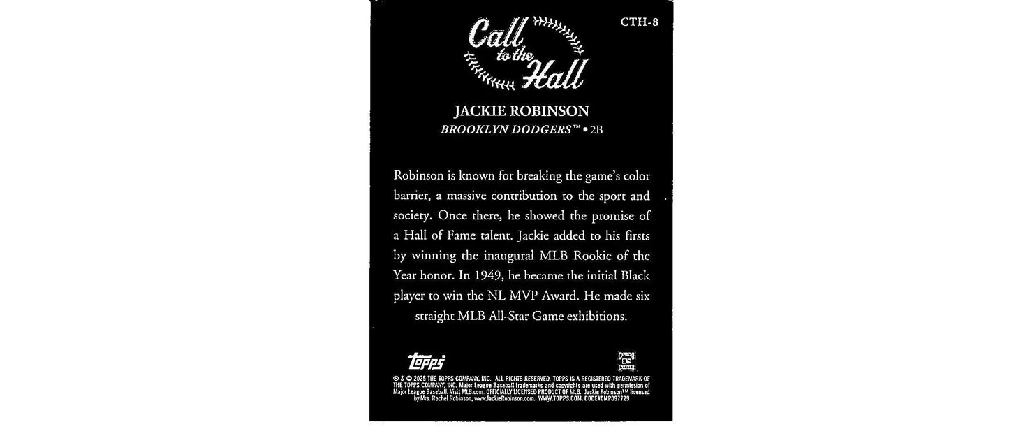 Jackie Robinson baseball card from 2025 Topps Call to the Hall series