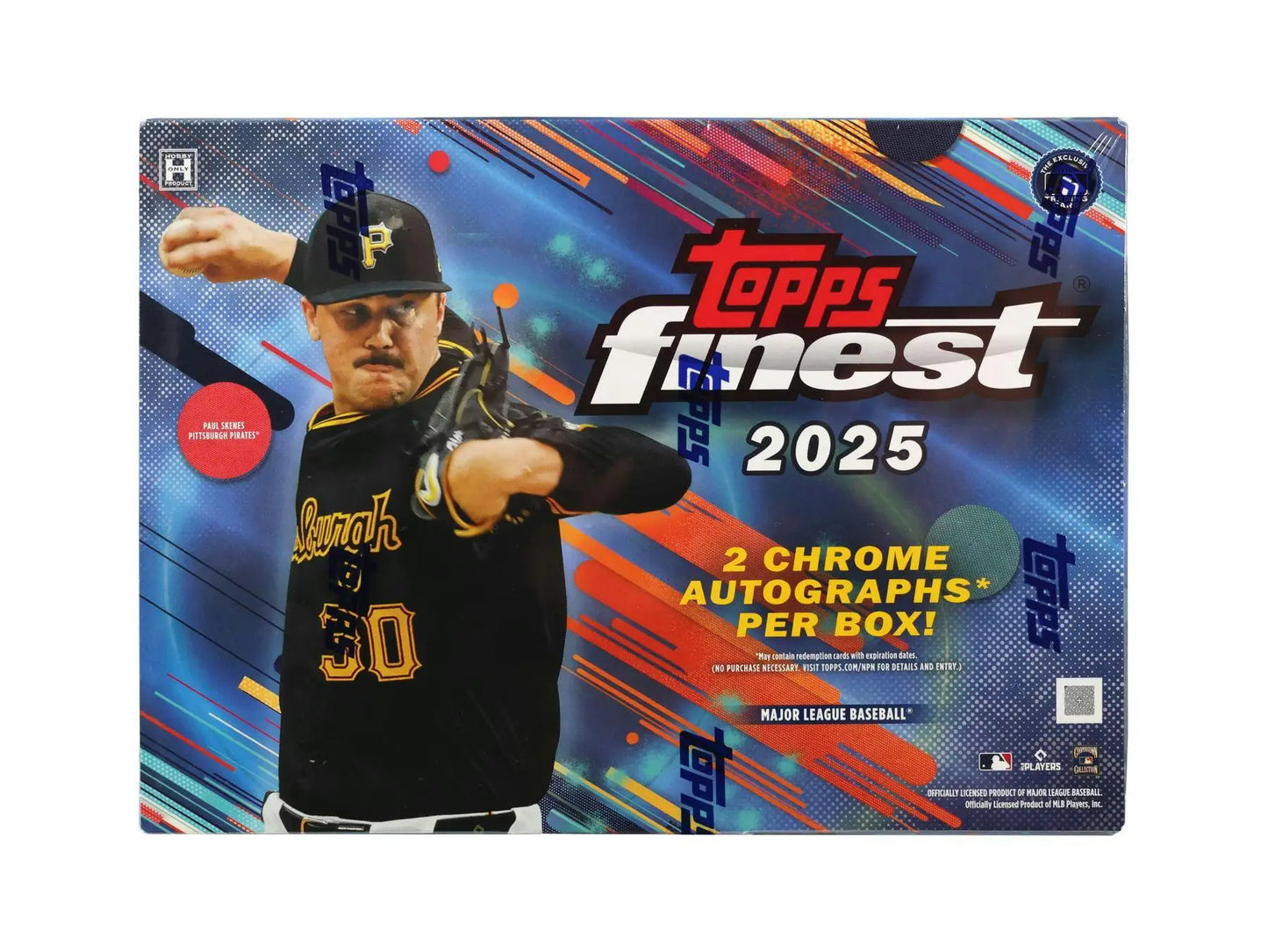 Sealed 2025 Topps Finest Baseball Hobby Box with base cards, five base cards, and chrome autographs