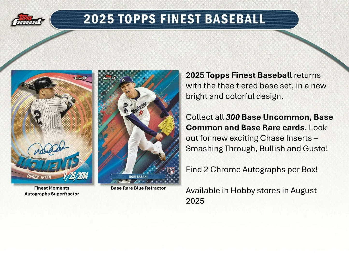 Promotional image of 2025 Topps Finest Baseball cards featuring base card x-fractors