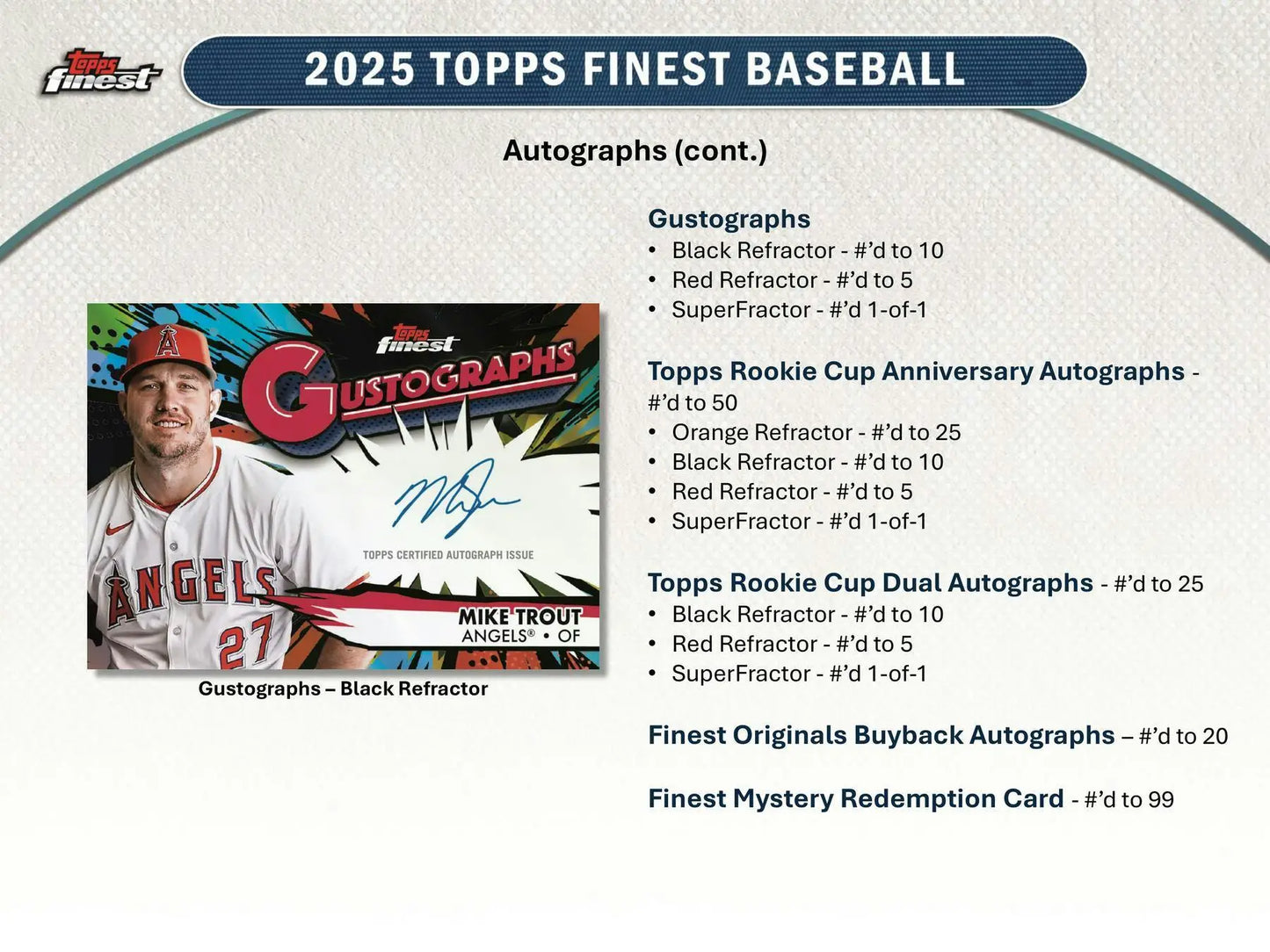 Baseball trading card featuring Mike Trout from 2025 Topps Finest Hobby Box with base card x-fractors