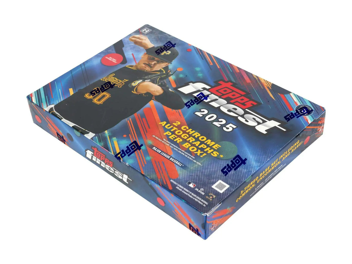 Sealed 2025 Topps Finest Baseball Hobby Box with base cards, five base cards, and chrome autographs