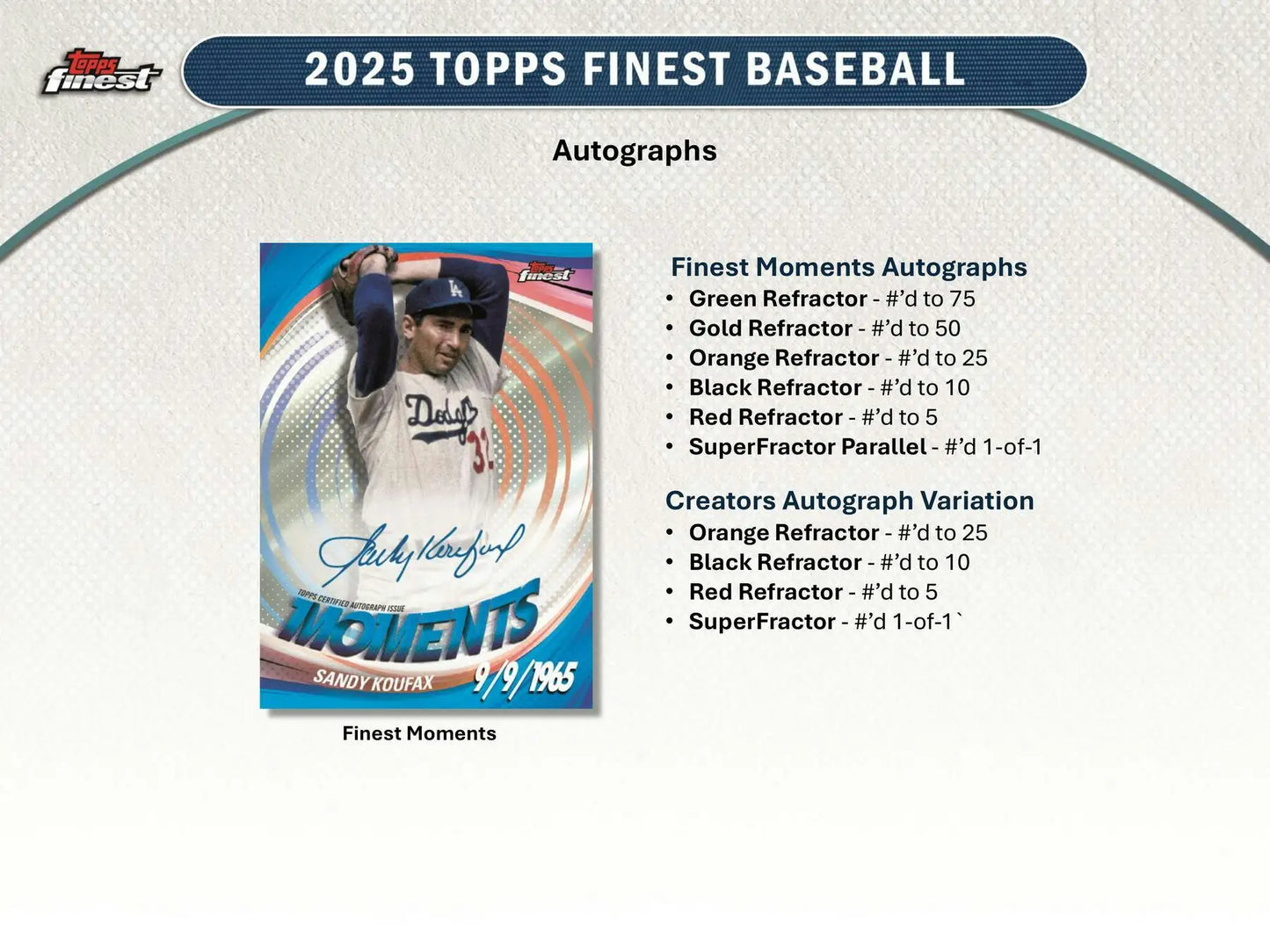 Baseball trading card with autograph from 2025 Topps Finest Hobby Box featuring base card x-factors