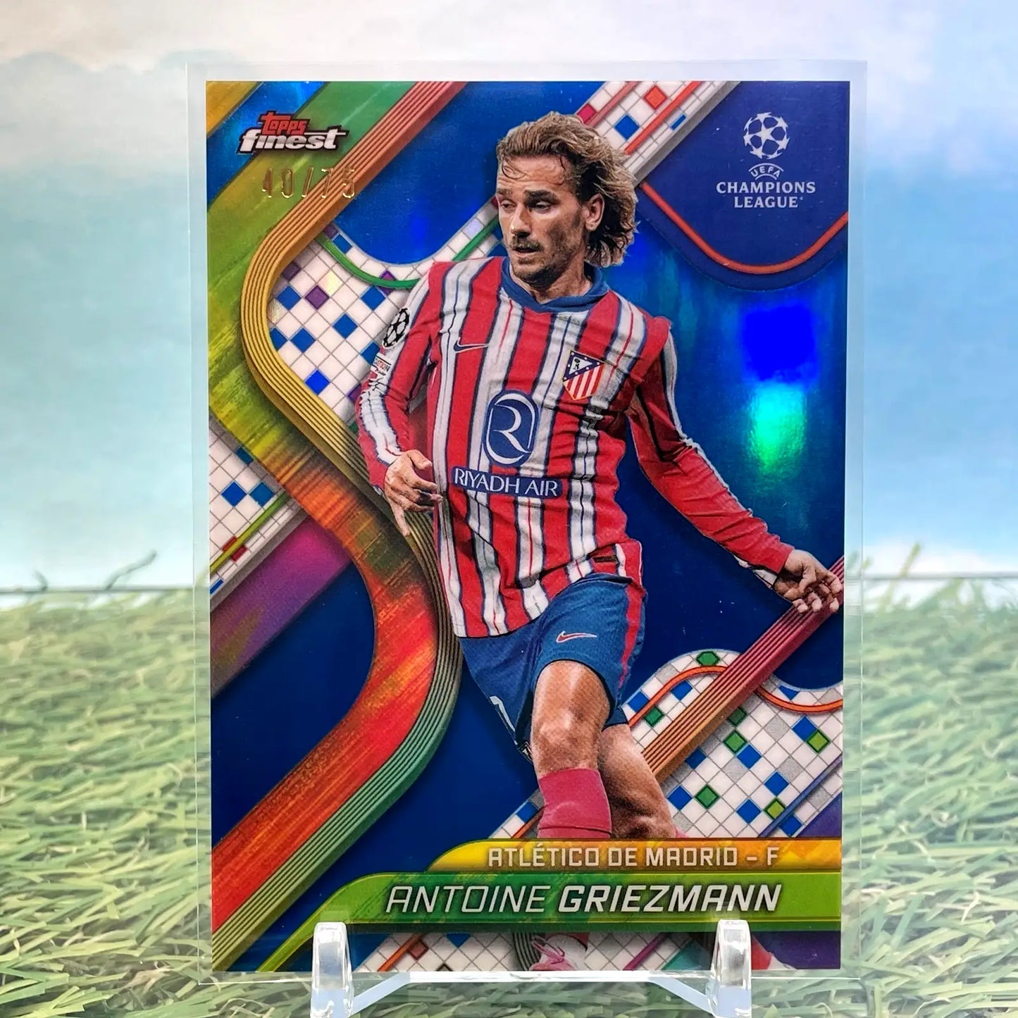 Antoine Griezmann 2025 Topps Finest UEFA Blue Refractor Soccer Card /75