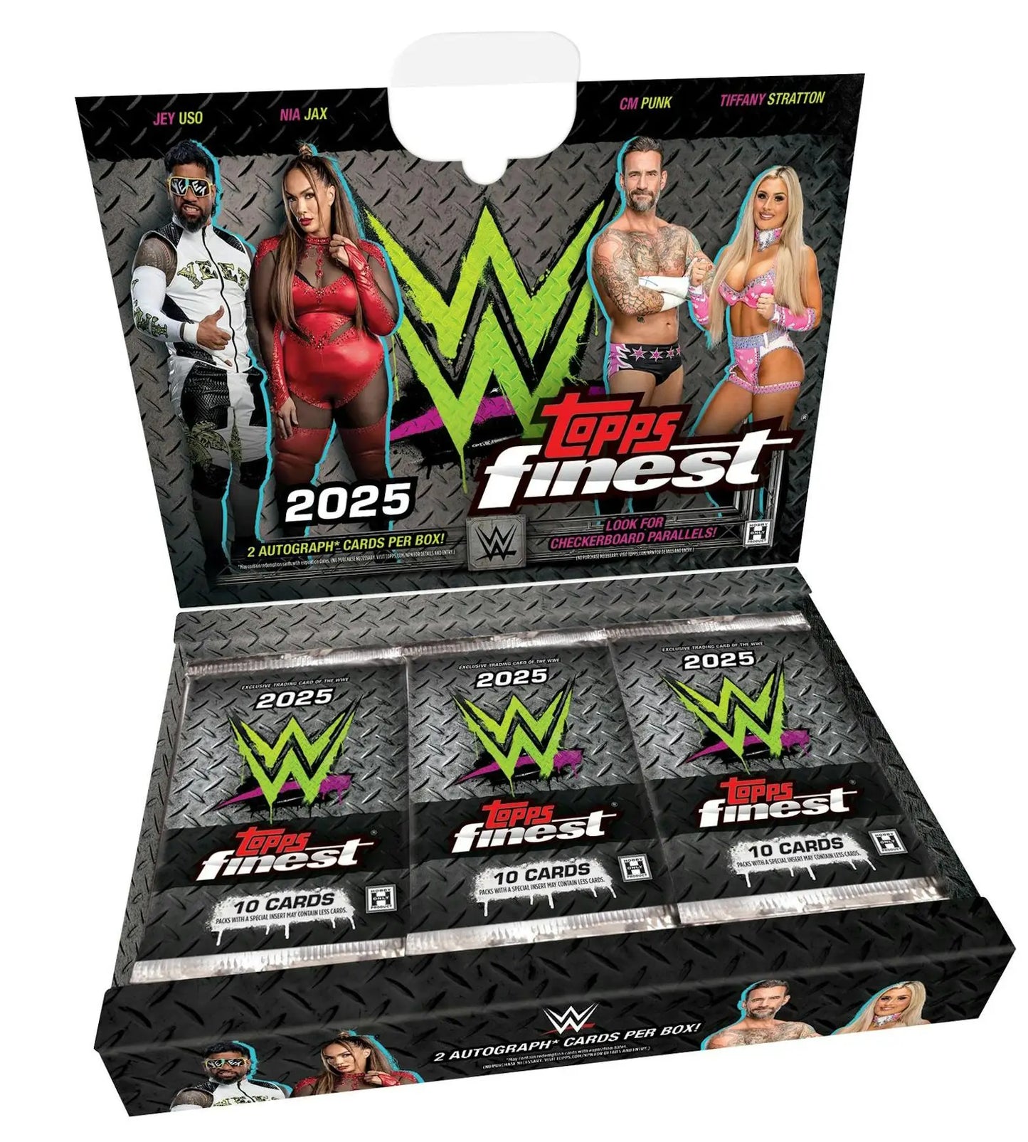 Box of 2025 Topps Finest WWE Hobby trading card packs for collectors