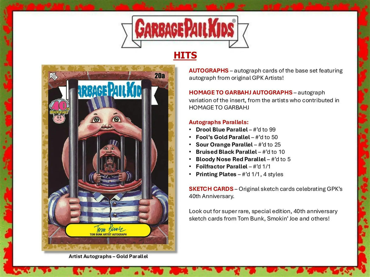 Garbage Pail Kids trading card with character in cage, autograph and sketch parallels