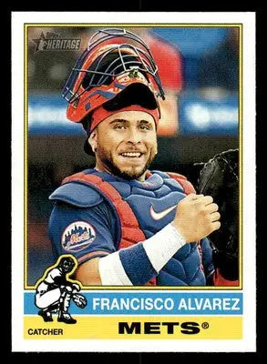 Collectible Francisco Alvarez baseball card from 2025 Topps Heritage featuring New York Mets
