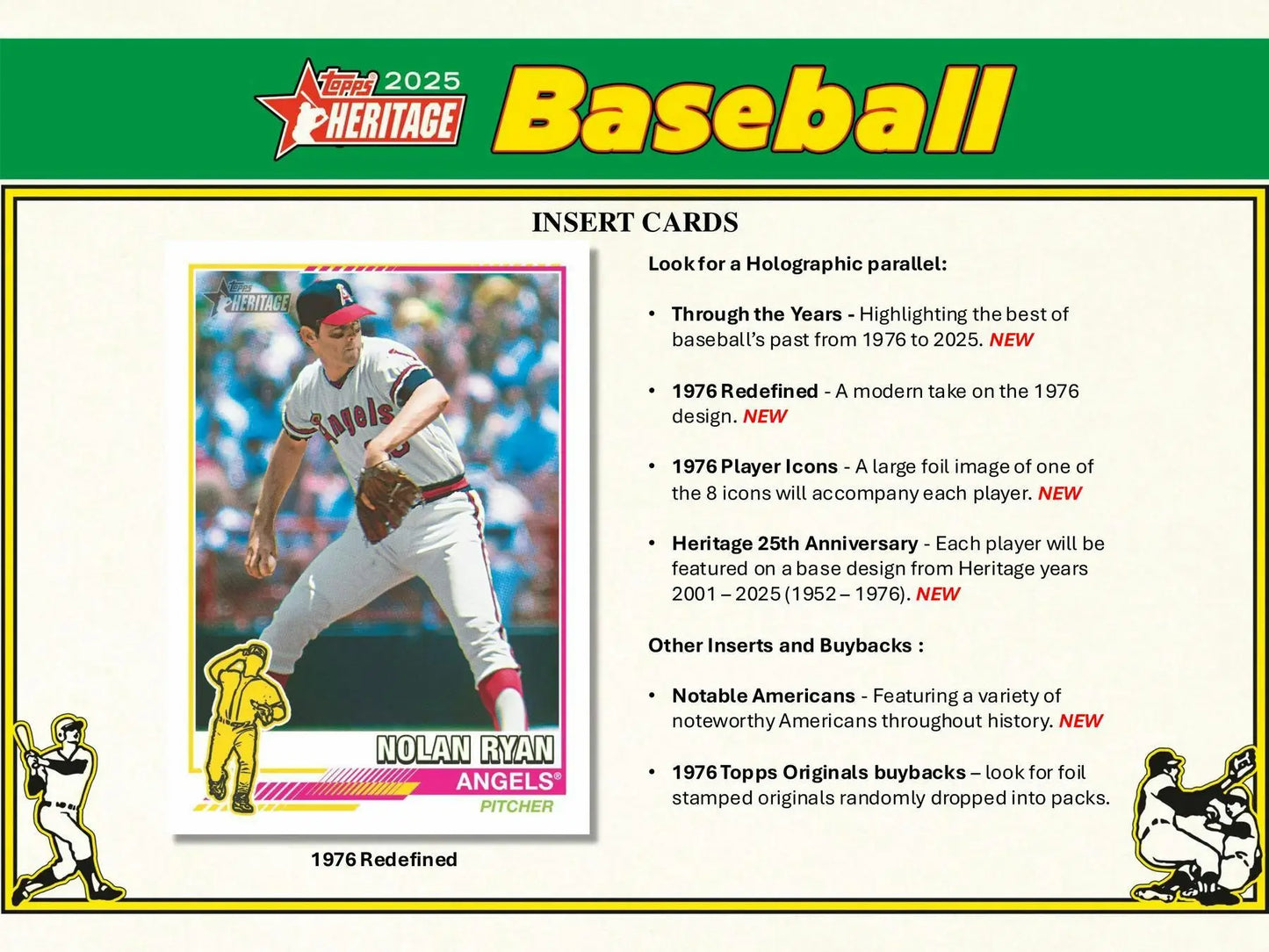 Base card of Nolan Ryan from 2025 Topps Heritage Baseball 8-Pack Blaster Box with green border