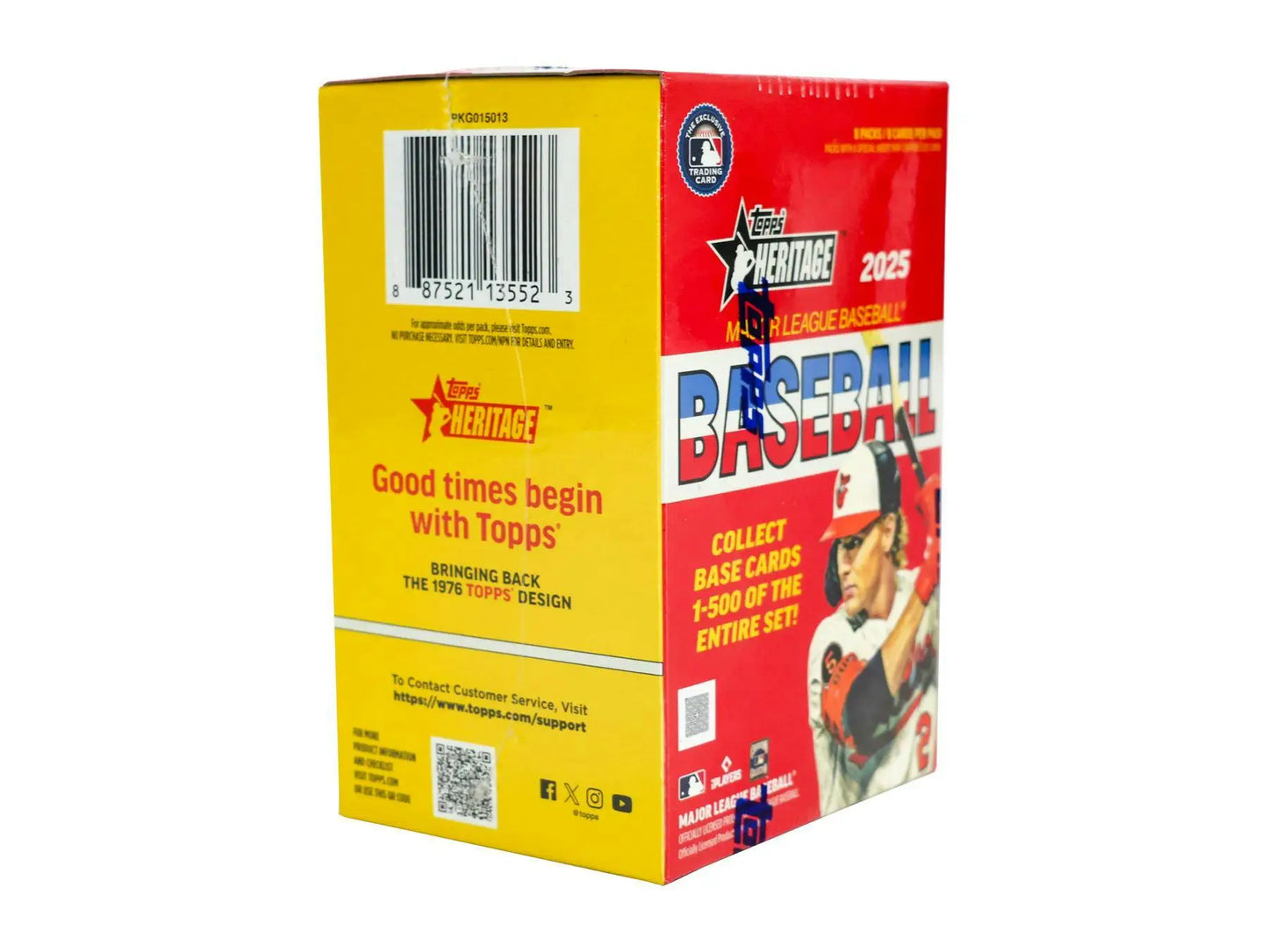 2025 Topps Heritage Baseball 8-Pack Blaster Box with green bordered base cards and short prints