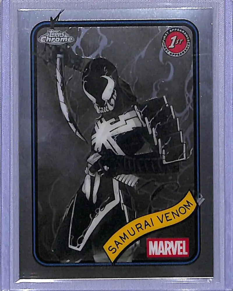 Samurai Venom trading card from 2025 Topps Marvel Chrome series showcasing Marvel character