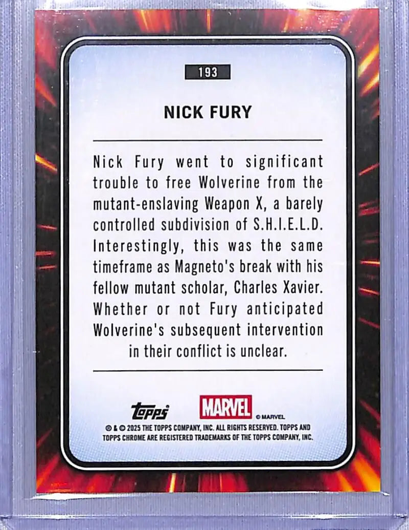 Nick Fury trading card from 2025 Topps Marvel Chrome series, collectible Marvel item
