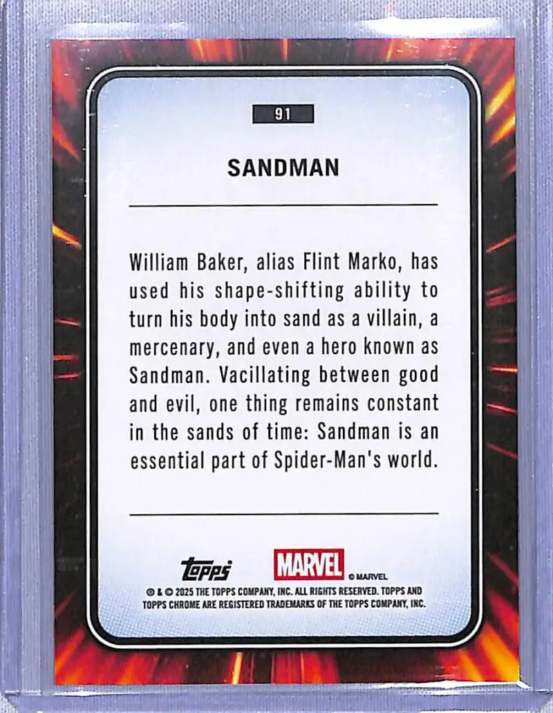 Sandman trading card from 2025 Topps Marvel Chrome collection showing Marvel Chrome series