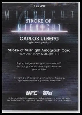Carlos Ulberg autograph card from 2025 Topps Midnight UFC collection displayed