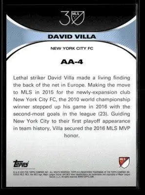 Back of a David Villa soccer trading card from Topps MLS 30th Anniv Collection
