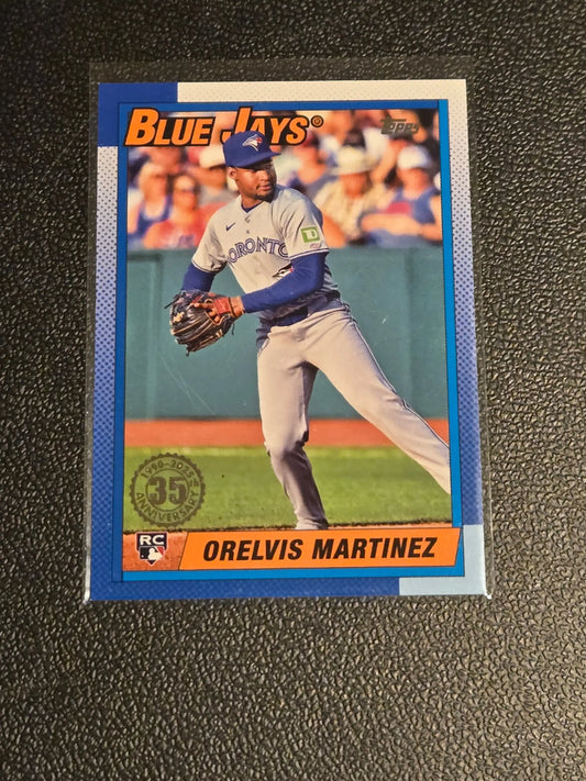 Blue Jays baseball card of Orelvis Martinez from 2025 Topps Orelvis Martinez 35th Anniversary