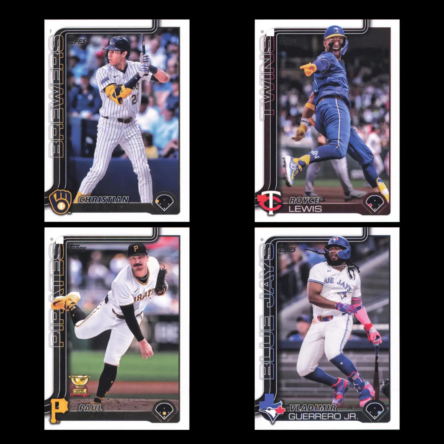 Four Topps Series baseball trading cards in mint preowned condition for collection