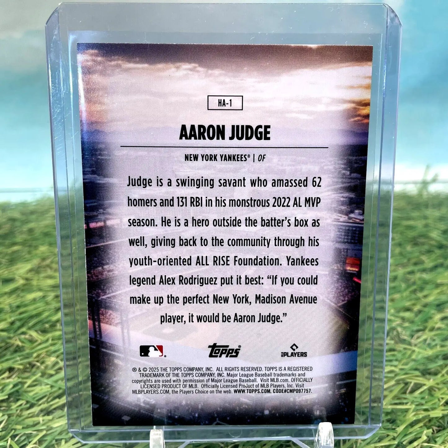 Aaron Judge baseball card from 2025 Topps Series 1 Home Field Advantage HA-1 Yankees