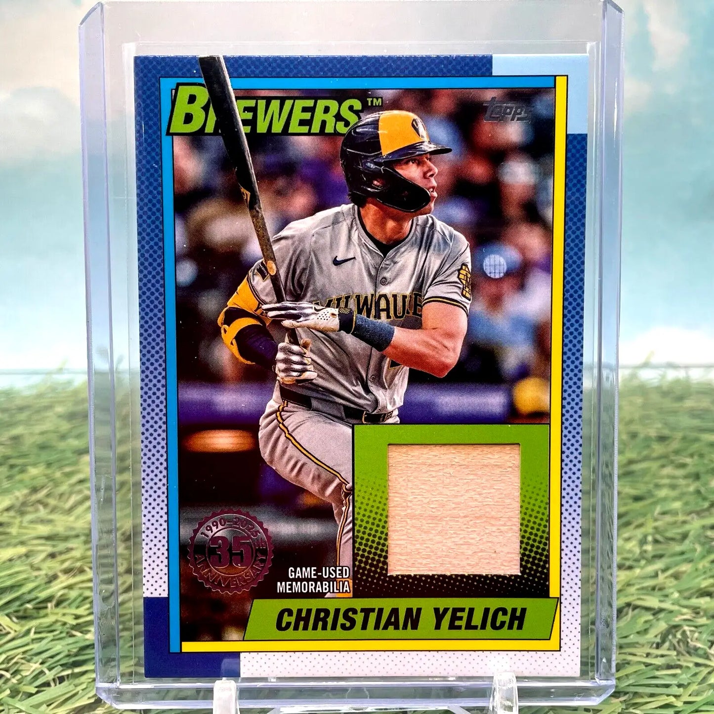 Christian Yelich baseball card from 2025 Topps Series 1 Bat Relic insert