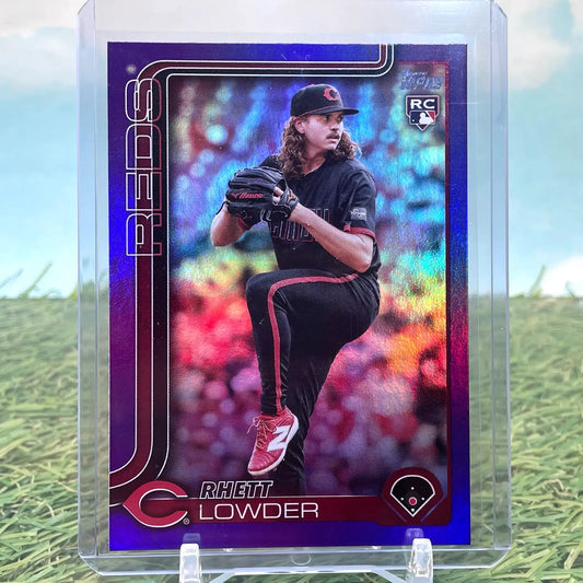 Rhett Lowder baseball card from 2025 Topps Series 1 with Rhett Lowder Purple Foil Parallel