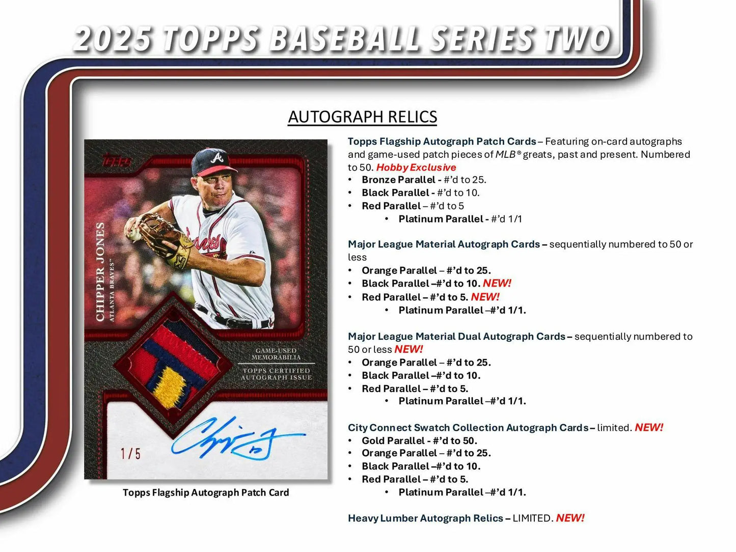 2025 Topps Series 2 Baseball Hobby Box featuring Chipper Jones autograph and patch relic foil parallel