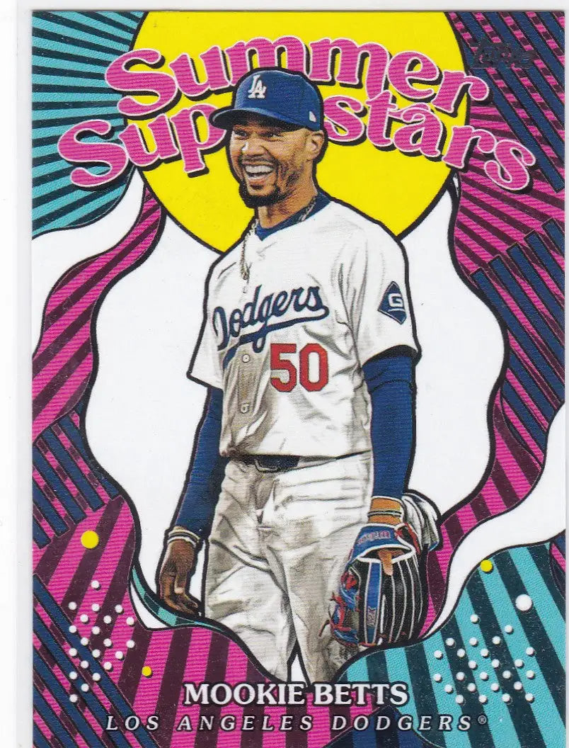 Baseball card of Mookie Betts Summer Superstars Los Angeles Dodgers featured in 2025 Topps