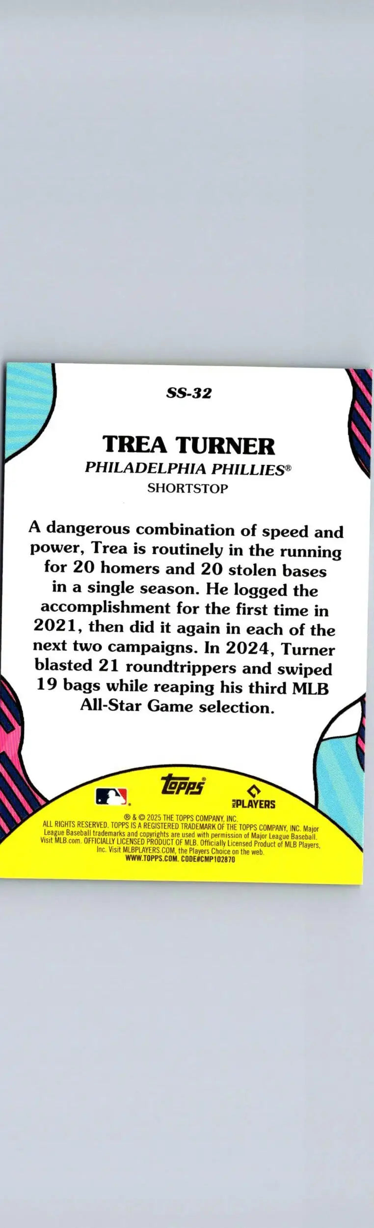 Trea Turner baseball card from 2025 Topps Summer Superstars set featuring Trea Turner Summer