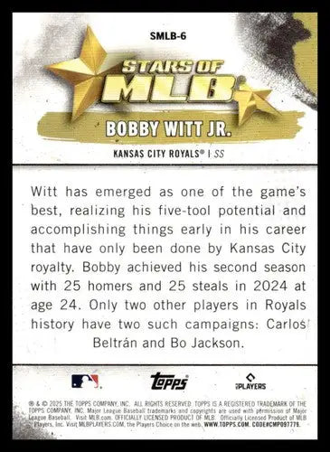 Original gloss 2025 Topps Stars Bobby Witt Jr. baseball card Royals ID 78897