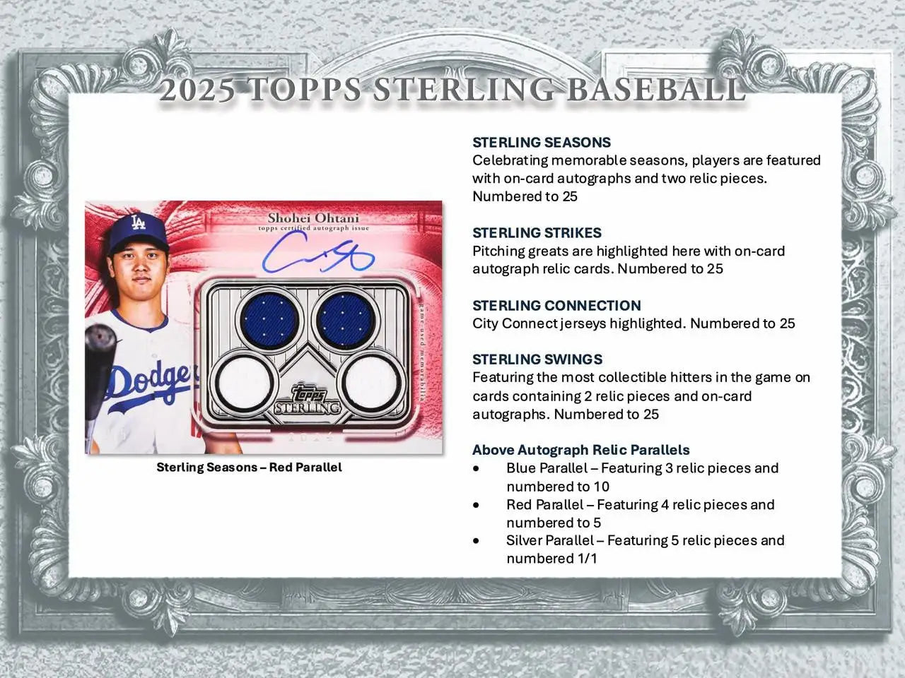 2025 Topps Sterling Baseball Hobby Box featuring autographed relic card display