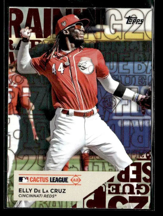 Baseball trading card of Elly De La Cruz in Cincinnati Reds Cruz Training Grounds uniform
