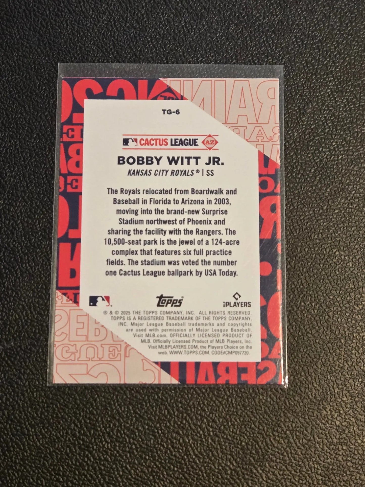 Topps baseball trading card of Bobby Witt Jr. from 2025 Training Grounds series