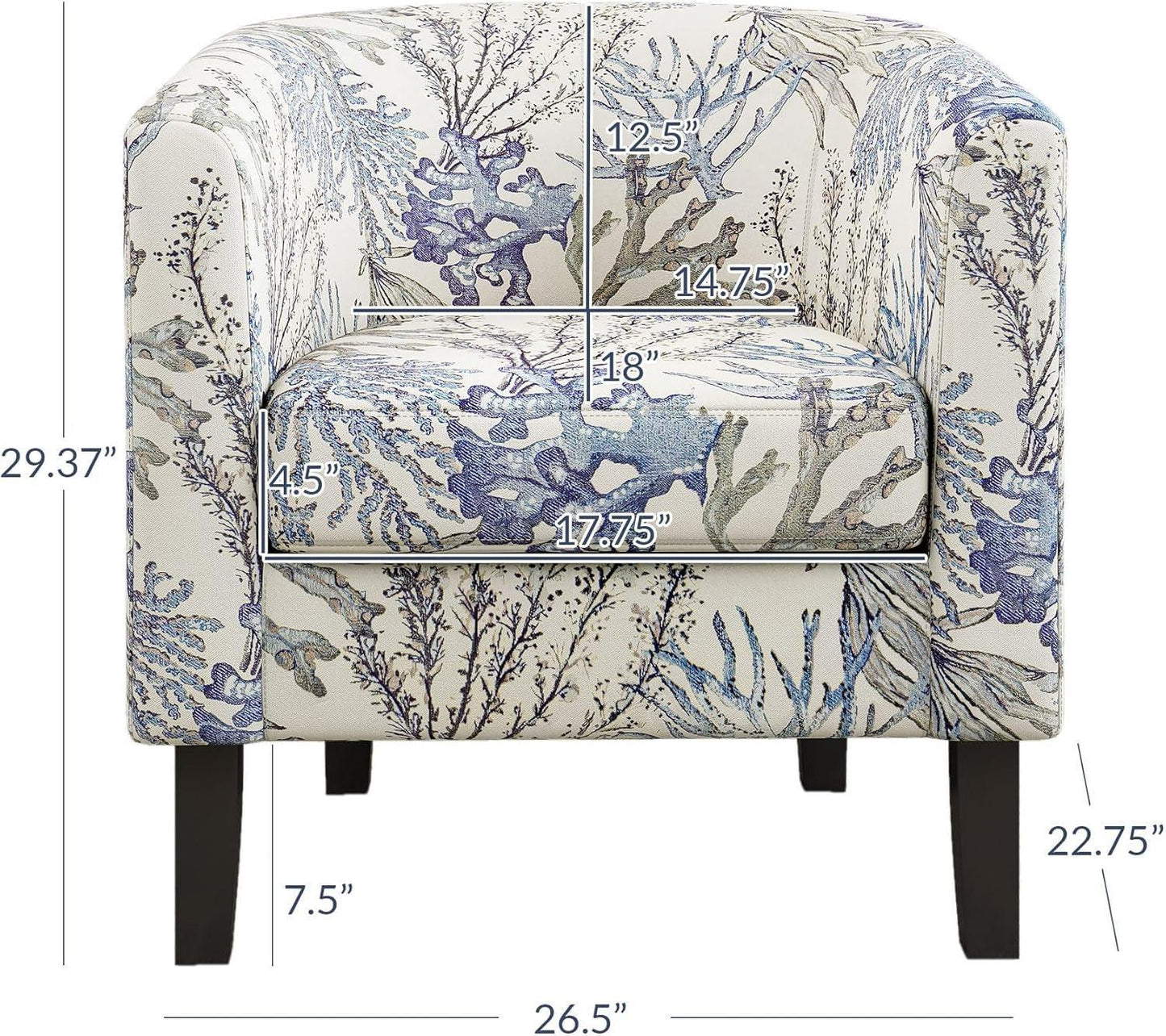 Blue Coral Barrel Chair With Soft Padding Living Room-1
