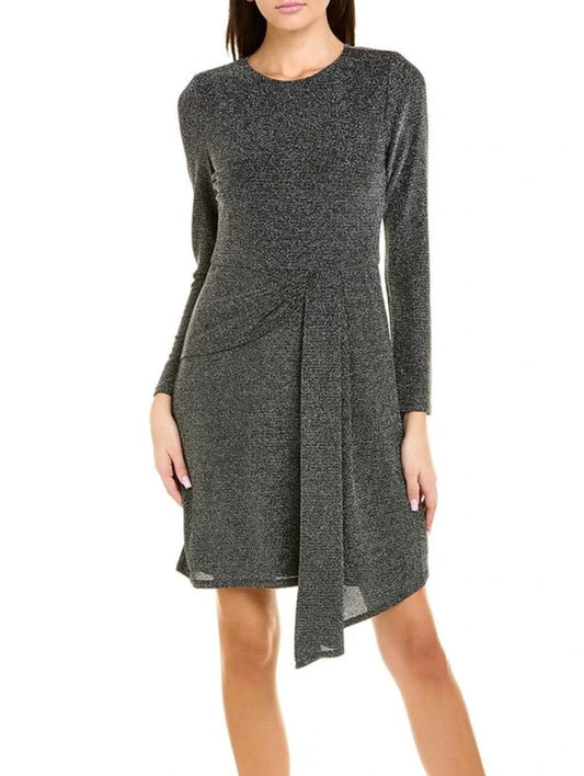 London Times Draped Shimmer Cocktail Dress