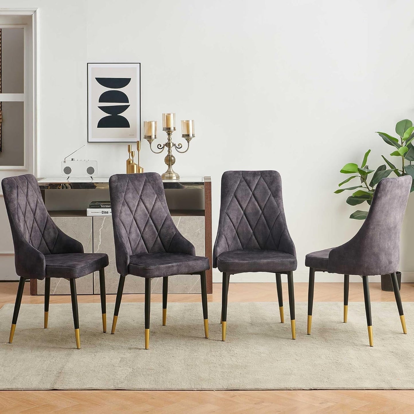 Upholstered Velvet Dining Chair Set of 4, Smoky Gray Armless Side Chair with Metal Legs for Home Kitchen-4