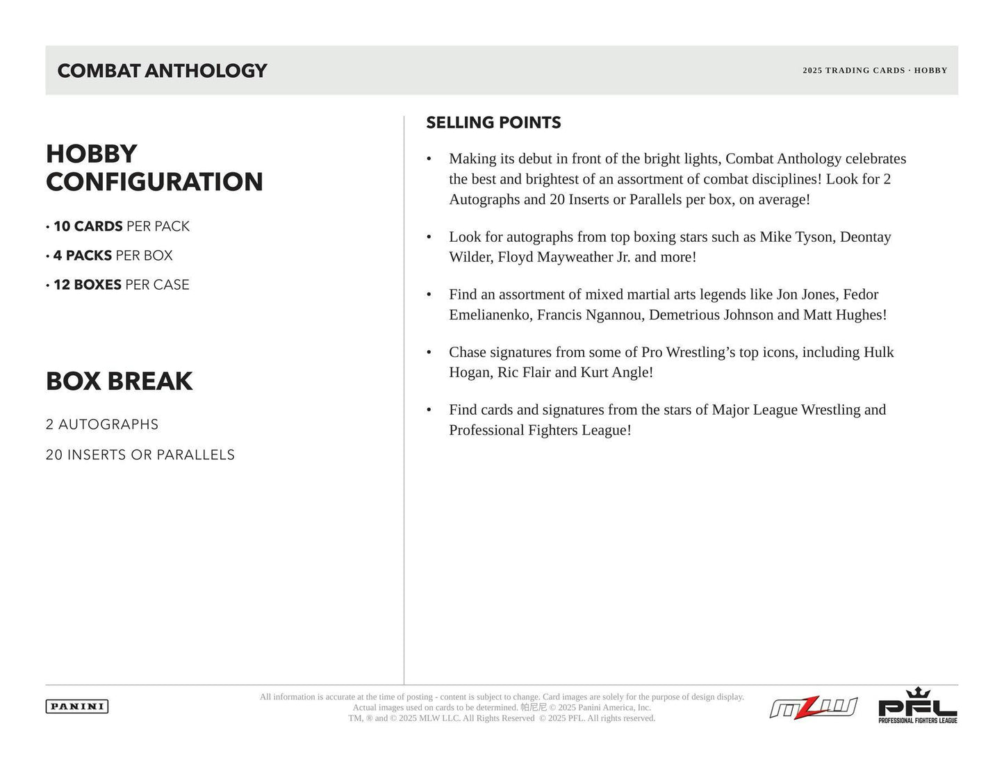 2025 Panini Combat Anthology Hobby Box | Columbia Sports Cards