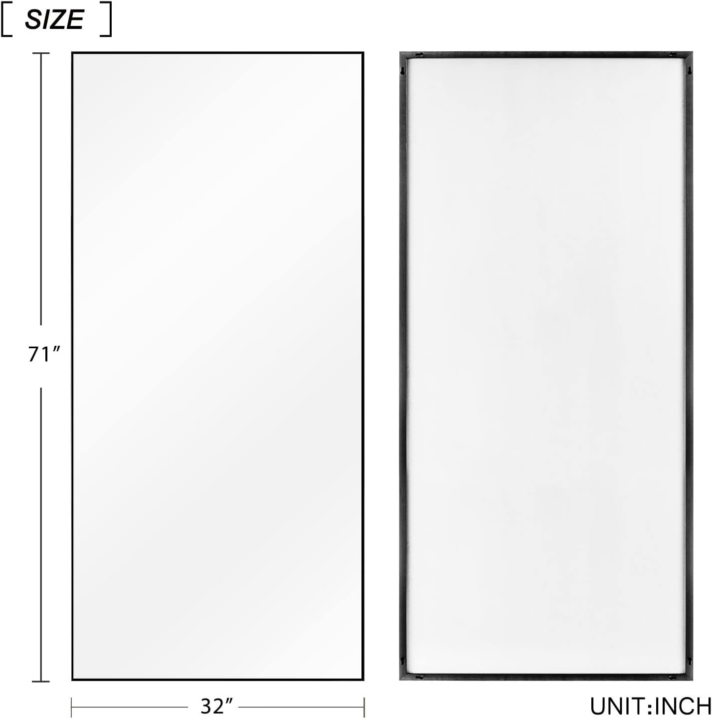 71"X32" Large Full Length Mirror Aluminum Alloy Frame Floor Mirror Wall-Mounted Mirror for Living Room, Bedroom, Hanging or Leaning against Wall, Black (No Stand)-4