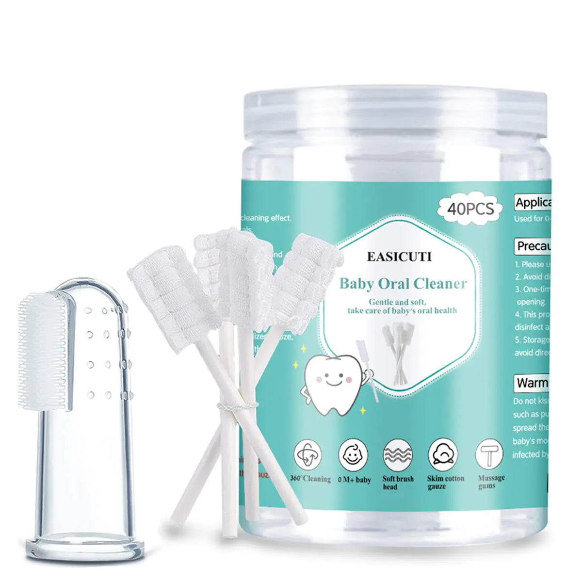Baby Toothbrush Baby Tongue Cleaner 40Pcs Disposable Infant Toothbrush Clean Baby Mouth Gauze Toothbrush Infant Oral Cleaning Stick Dental Care for 0-36 Month Baby + Free 1Pcs finger toothbrush
