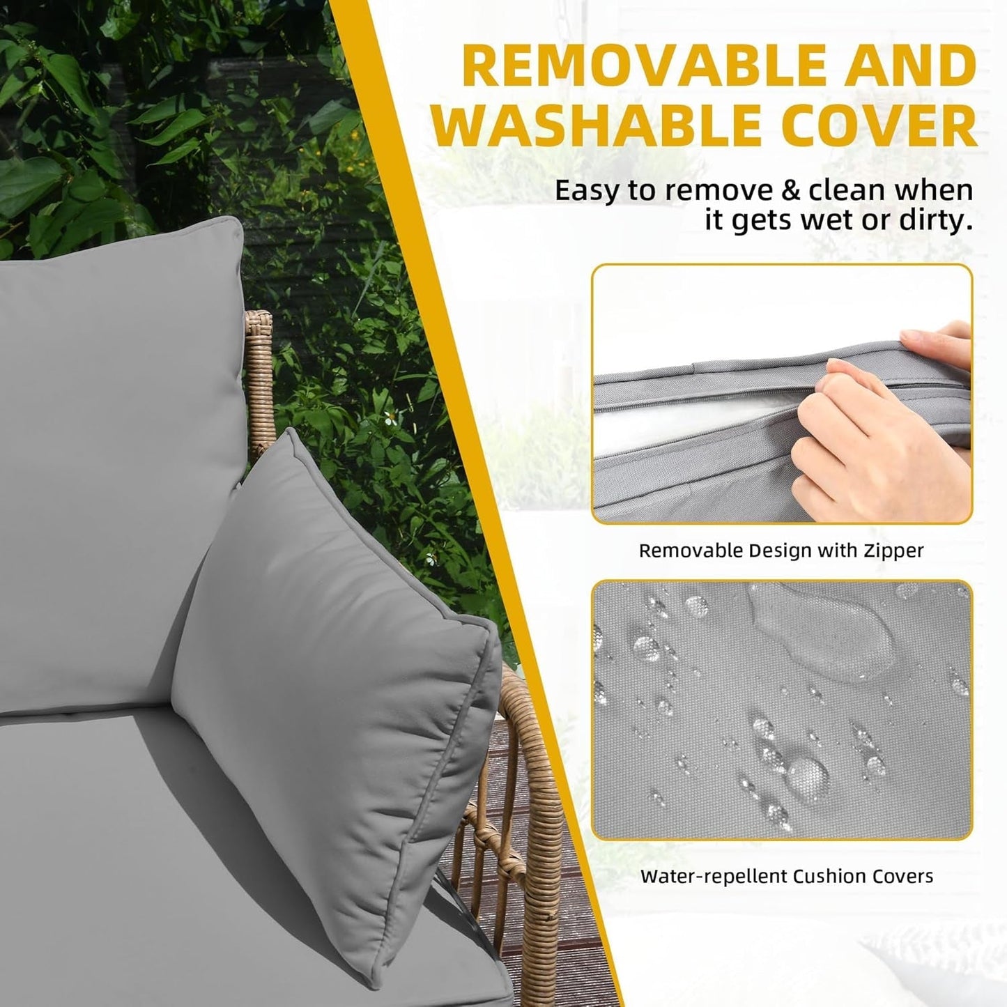 Patio Furniture Set, 4 Pieces Wicker Outdoor Conversation Set Sectional L-Shaped Sofa with 5 Seater for Backyard, Porch, Boho Detachable Lounger with Cushions and Side Table - Grey-4